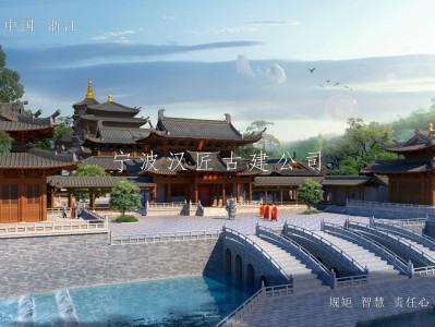 福建寺院重建规划设计方案鸟瞰图—积福禅寺